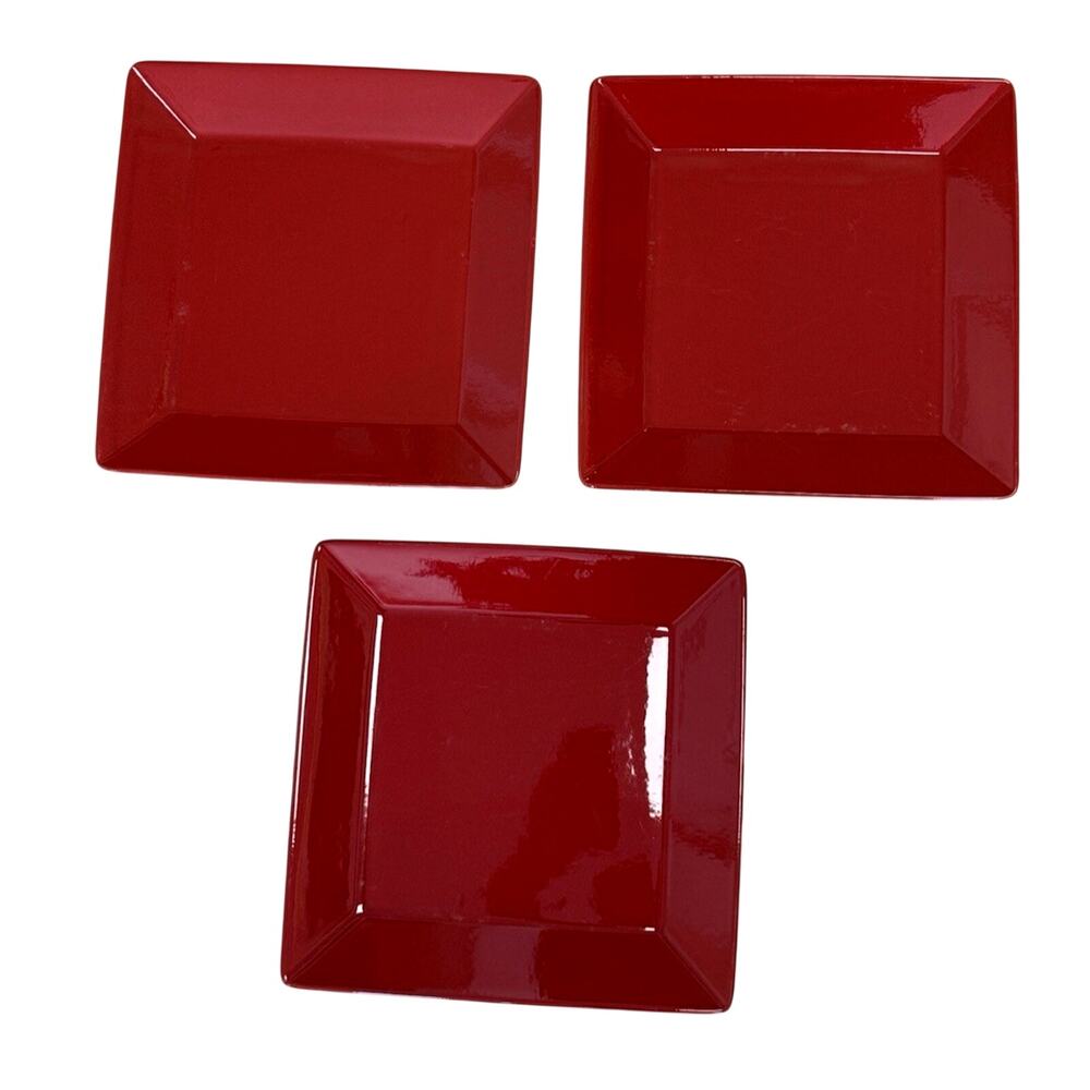 Vintage Waechtersbach Germany Red Dinner Plates Square Set of 3 10.125"